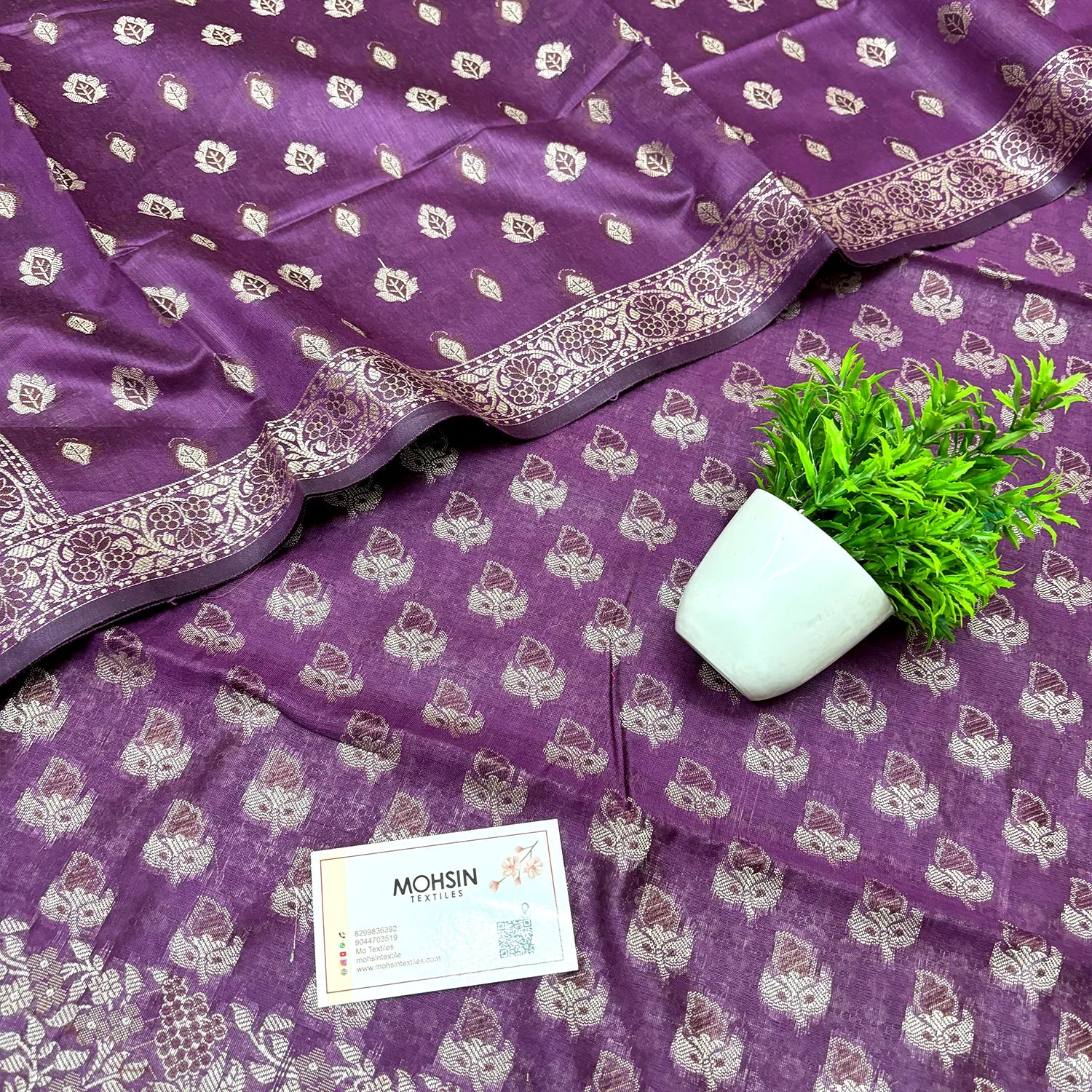Purple Angoori Buti Cotton Silk Banarasi Suit