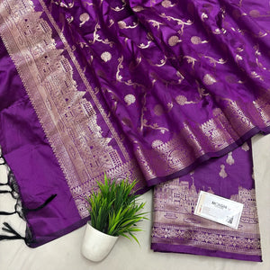 Purple Assi Ghat Aarti Semi Katan Silk Banarasi Suit