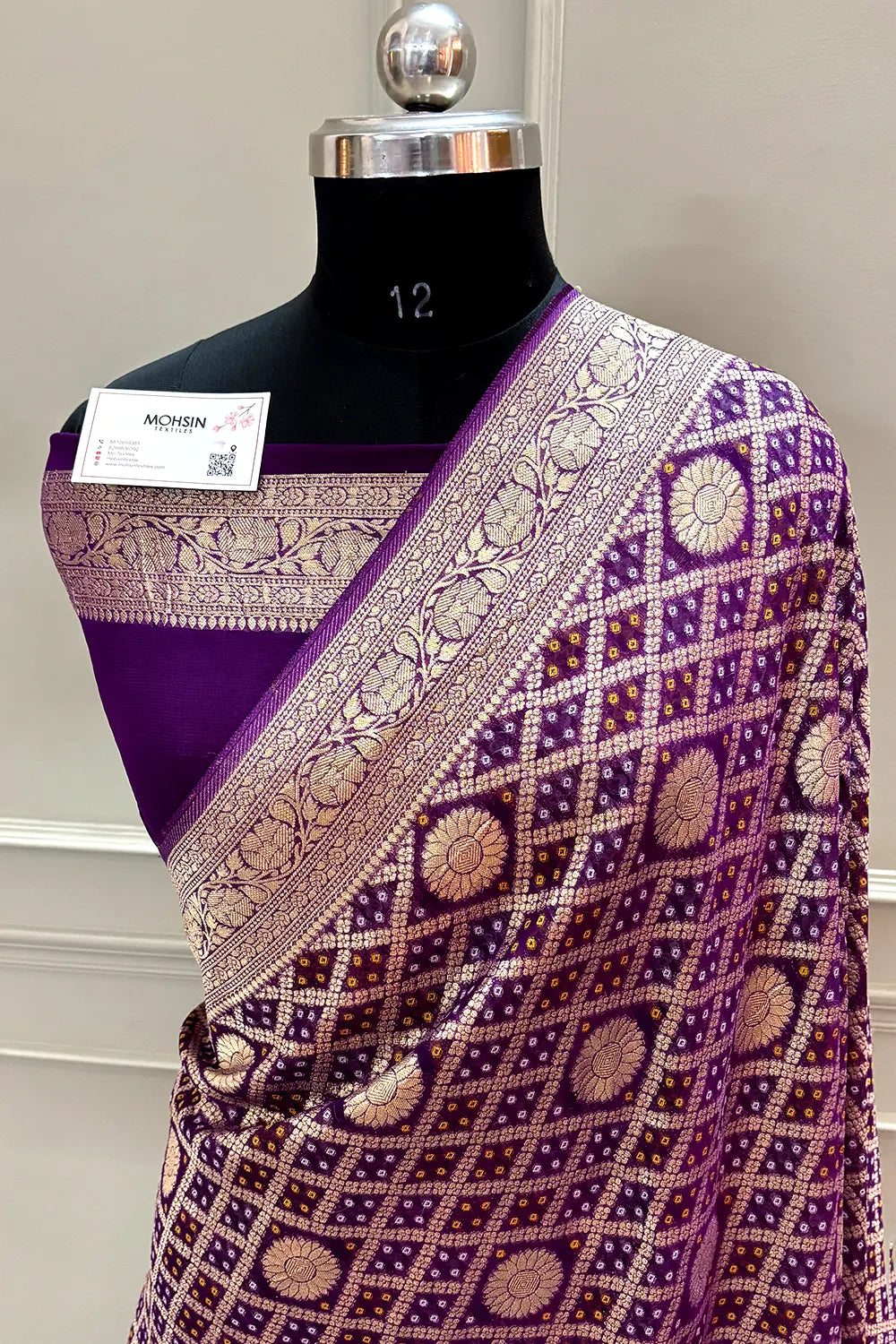 Purple Bandhej Georgette Silk Banarasi Saree