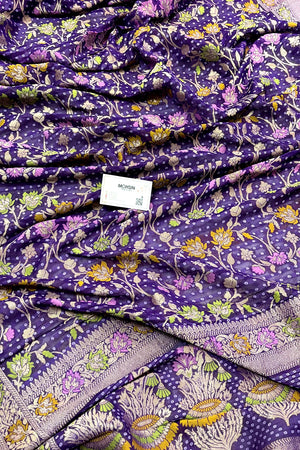 Purple Bandhej Meena Georgette Silk Banarasi Saree