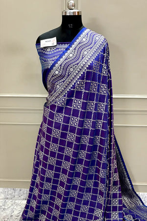 Purple Blue Pi Jaal Katan Silk Banarasi Saree