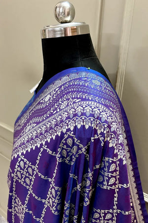 Purple Blue Pi Jaal Katan Silk Banarasi Saree