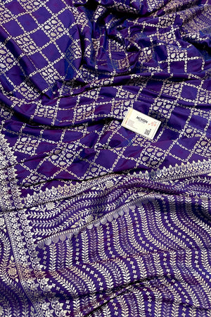 Purple Blue Pi Jaal Katan Silk Banarasi Saree