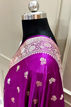 Purple Chaman Buti Katan Silk Banarasi Saree