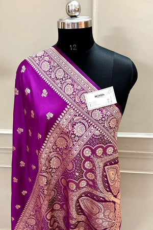 Purple Chaman Buti Katan Silk Banarasi Saree