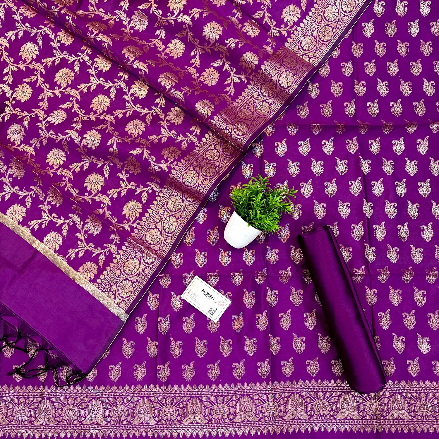 Purple Chirag Buti Satin Silk Banarasi Suit