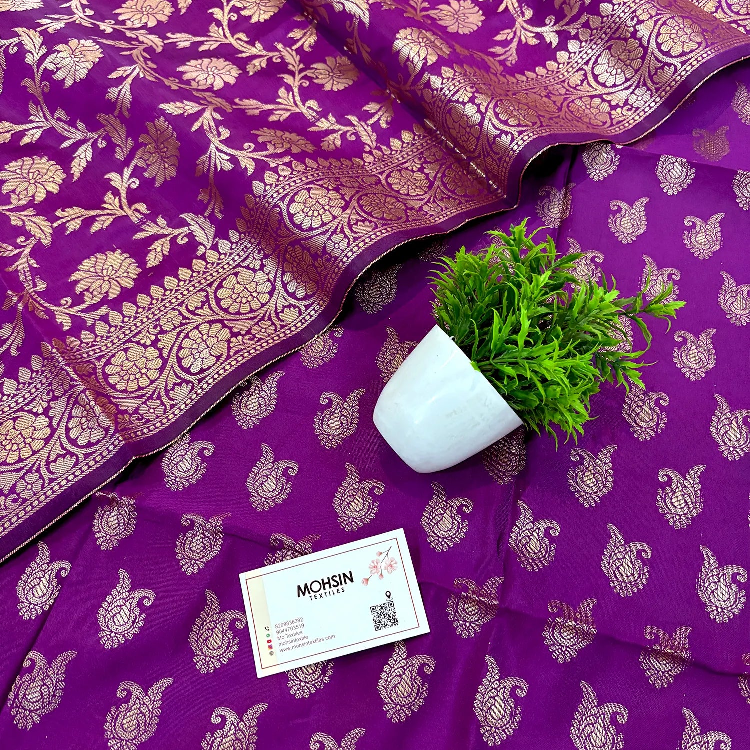 Purple Chirag Buti Satin Silk Banarasi Suit