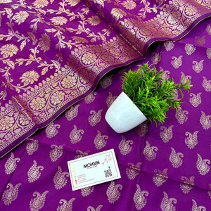 Purple Chirag Buti Satin Silk Banarasi Suit