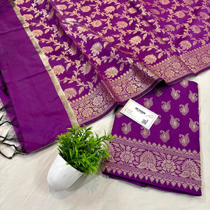 Purple Chirag Buti Satin Silk Banarasi Suit