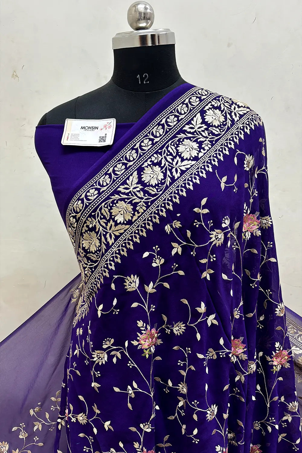 Purple Embroidery Georgette Silk Banarasi Saree