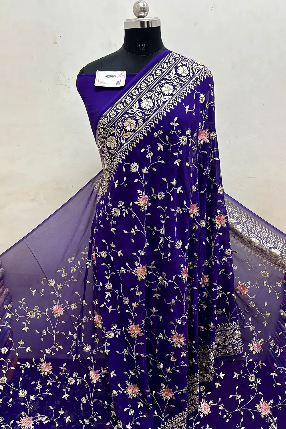 Purple Embroidery Georgette Silk Banarasi Saree