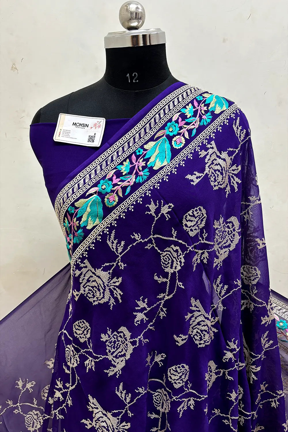 Purple Embroidery Georgette Silk Banarasi Saree