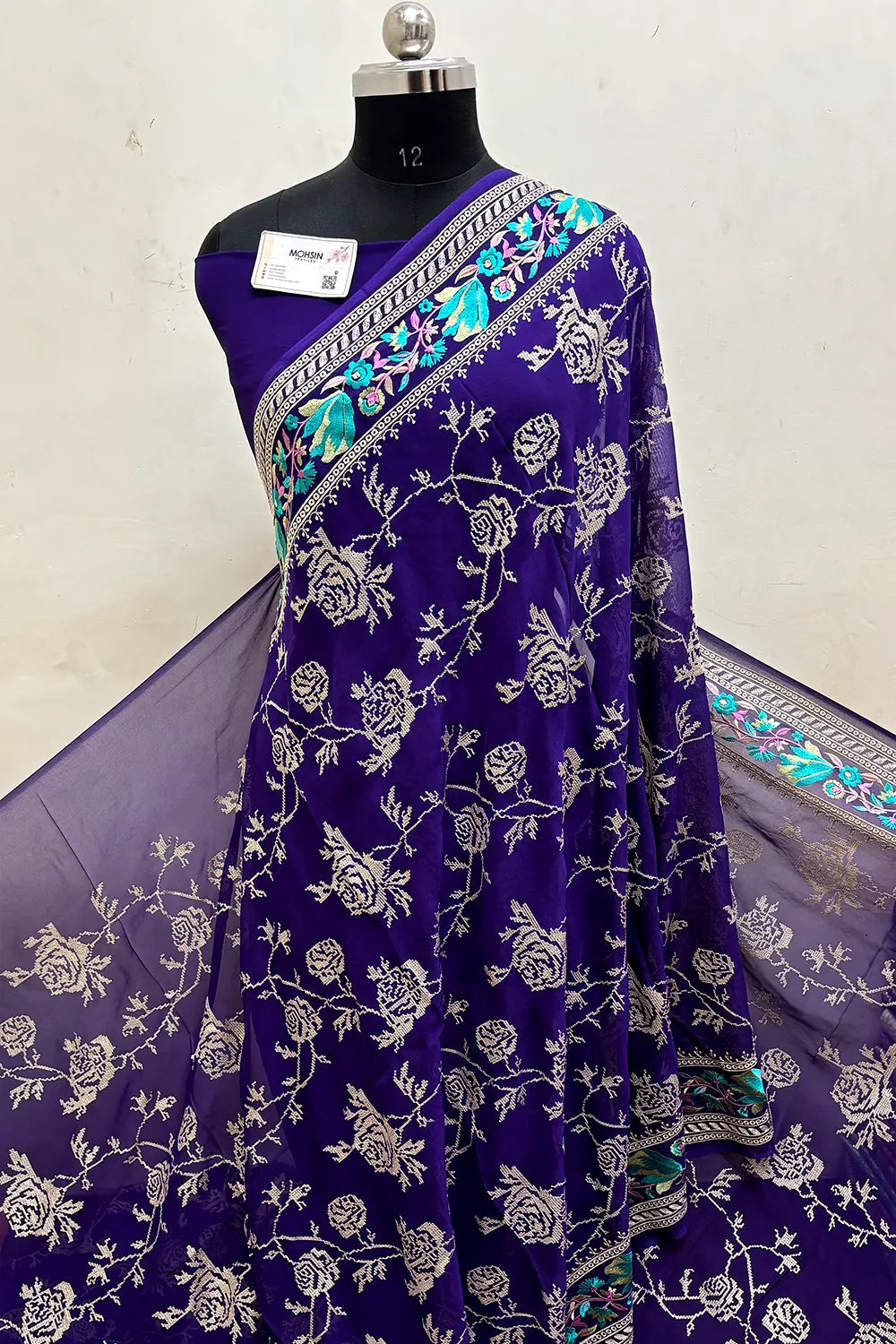 Purple Embroidery Georgette Silk Banarasi Saree