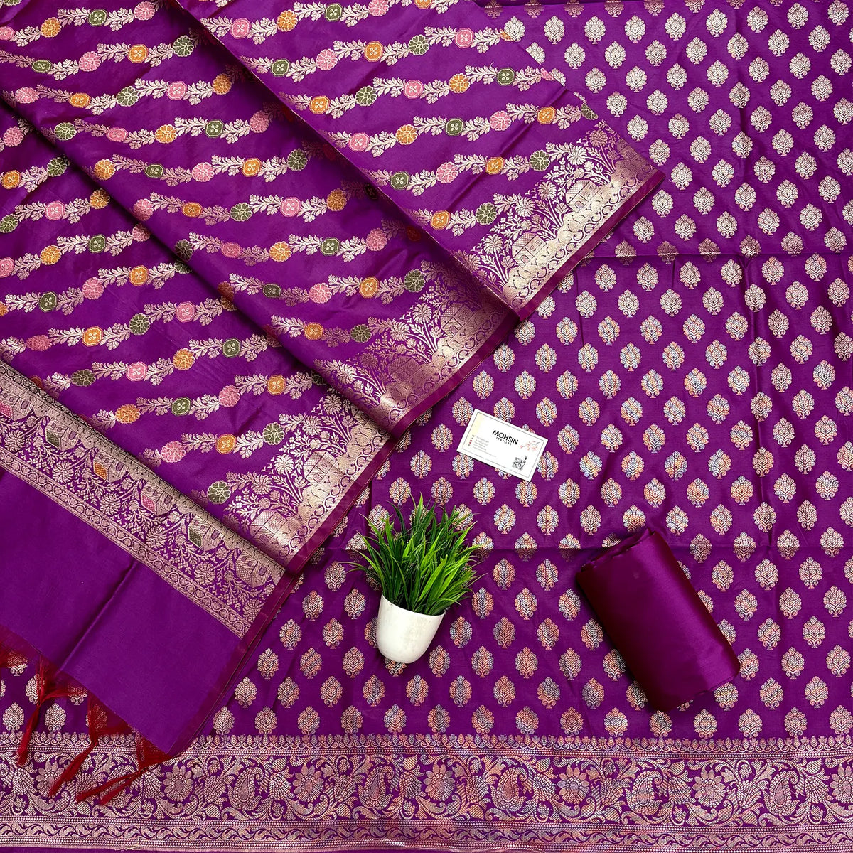 Purple Golden Zari Banarasi Silk Suit