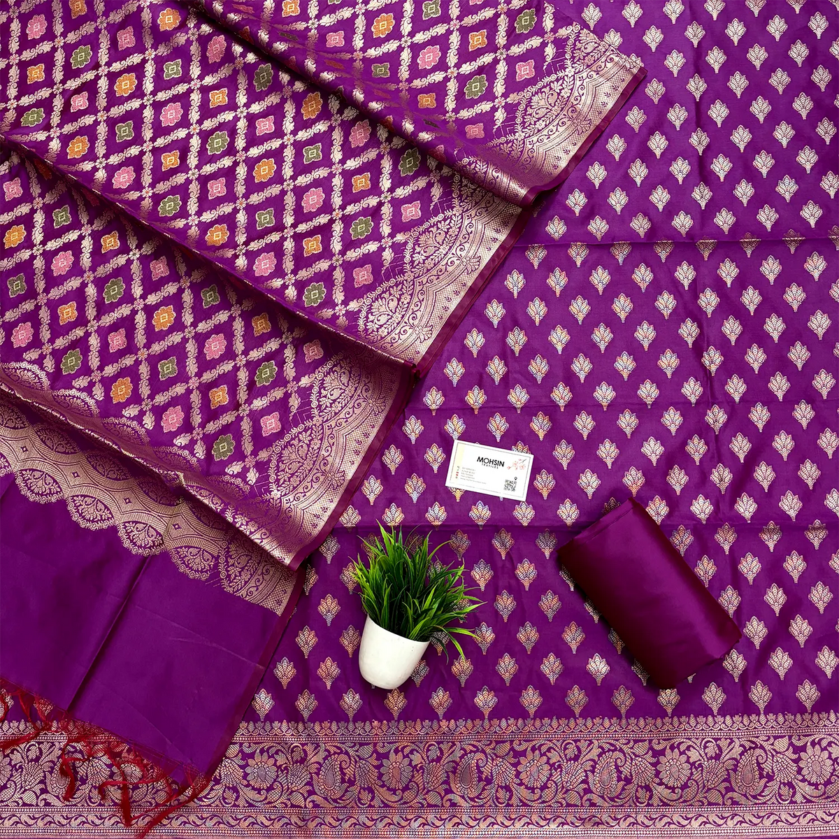 Purple Golden Zari Banarasi Silk Suit