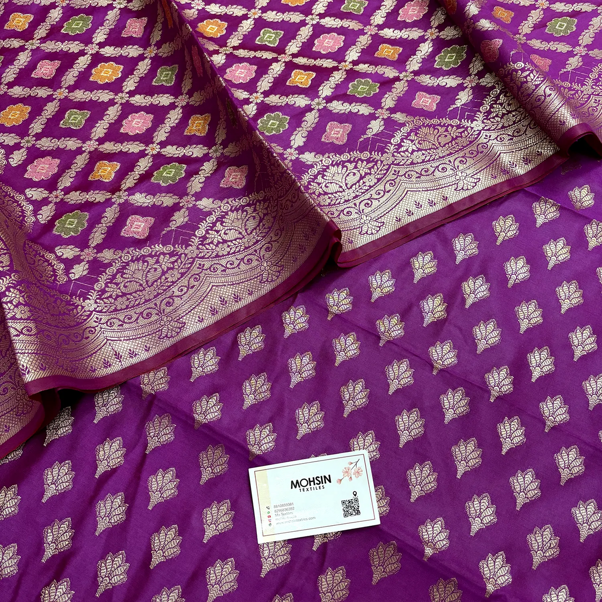 Purple Golden Zari Banarasi Silk Suit