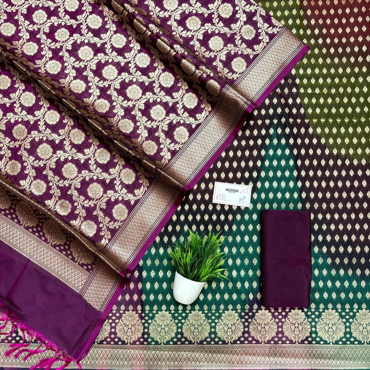 Purple Guldaan Agni Rangkaat Katan Silk Banarasi Suit