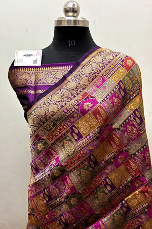 Purple Handloom Pure Katan Silk Banarasi Saree