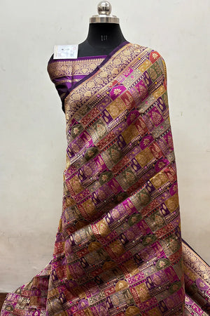 Purple Handloom Pure Katan Silk Banarasi Saree