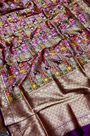 Purple Handloom Pure Katan Silk Banarasi Saree