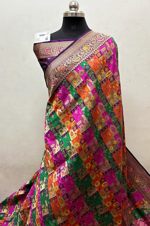 Purple Handloom Pure Katan Silk Banarasi Saree