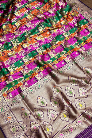 Purple Handloom Pure Katan Silk Banarasi Saree