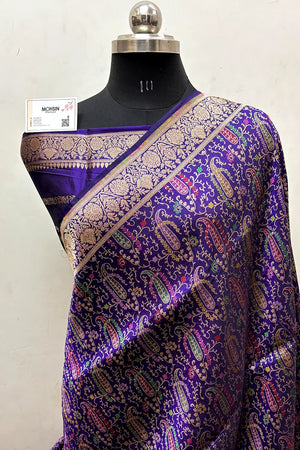 Purple Handloom Pure Katan Silk Banarasi Saree