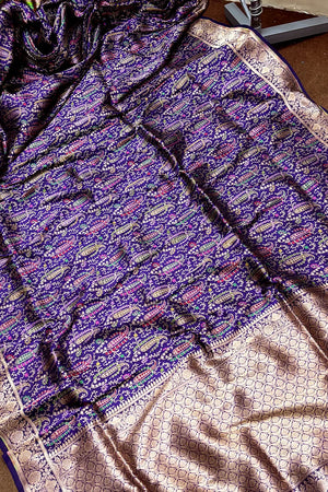 Purple Handloom Pure Katan Silk Banarasi Saree