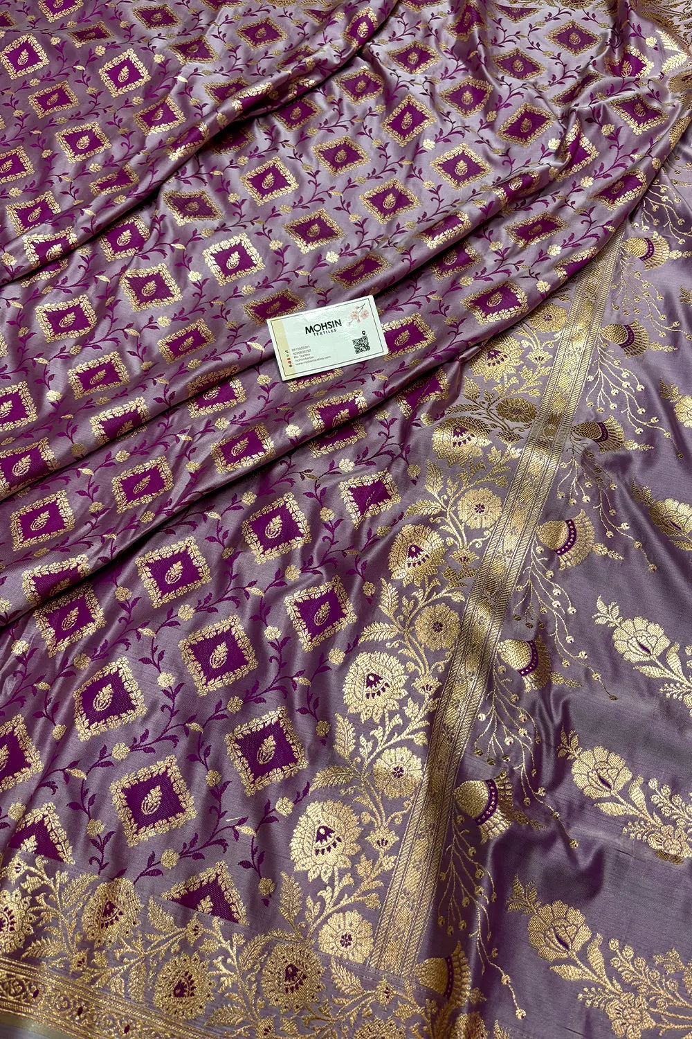 Purple Heera Jaal Katan Mashru Silk Banarasi Saree