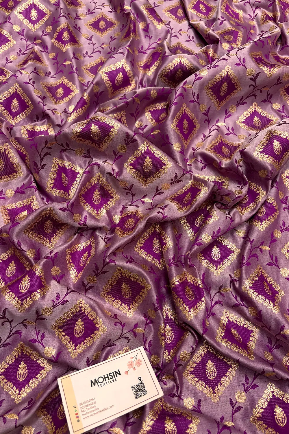 Purple Heera Jaal Katan Mashru Silk Banarasi Saree