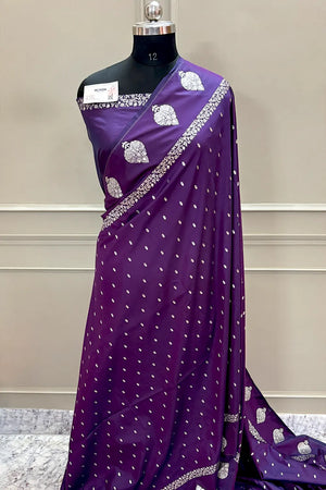 Purple Hukum Buti Katan Silk Banarasi Saree