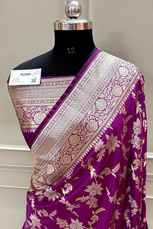 Purple Jasmine Jaal Katan Silk Banarasi Saree