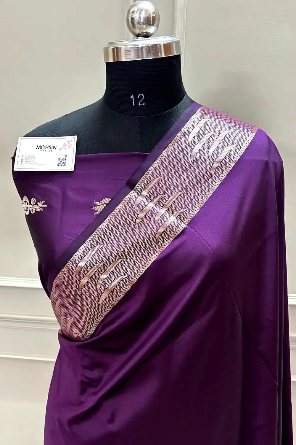 Purple Kalyug Plain Satin Silk Banarasi Saree