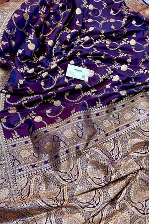 Purple Kanchan Bel Katan Silk Banarasi Saree