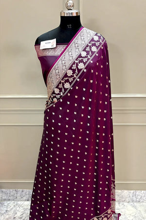Purple Mahinki Buti Katan Silk Banarasi Saree