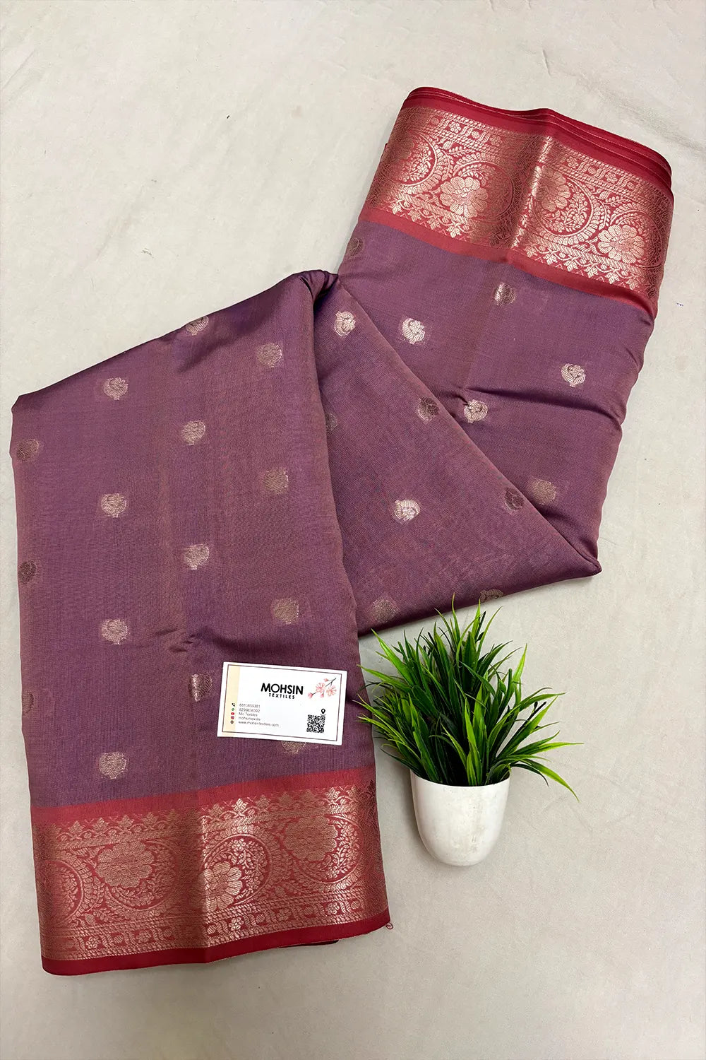 Purple Mauve and Wine Zari Semi Katan Silk Banarasi Saree