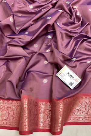 Purple Mauve and Wine Zari Semi Katan Silk Banarasi Saree