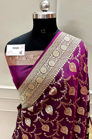 Purple Pandaar Jaal Katan Silk Banarasi Saree