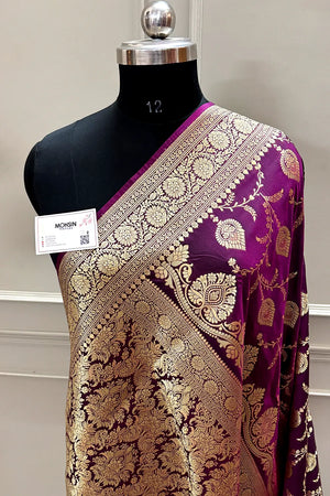 Purple Pandaar Jaal Katan Silk Banarasi Saree