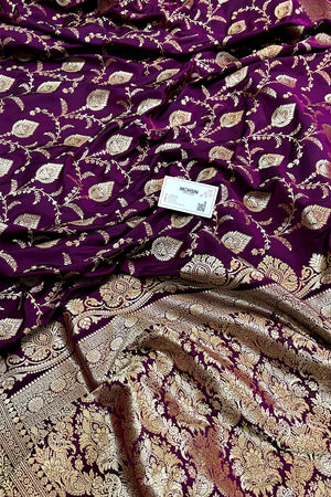 Purple Pandaar Jaal Katan Silk Banarasi Saree