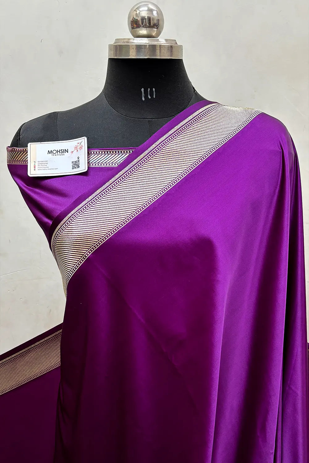 Purple Plain Ghat Katan Satin Silk Banarasi Saree