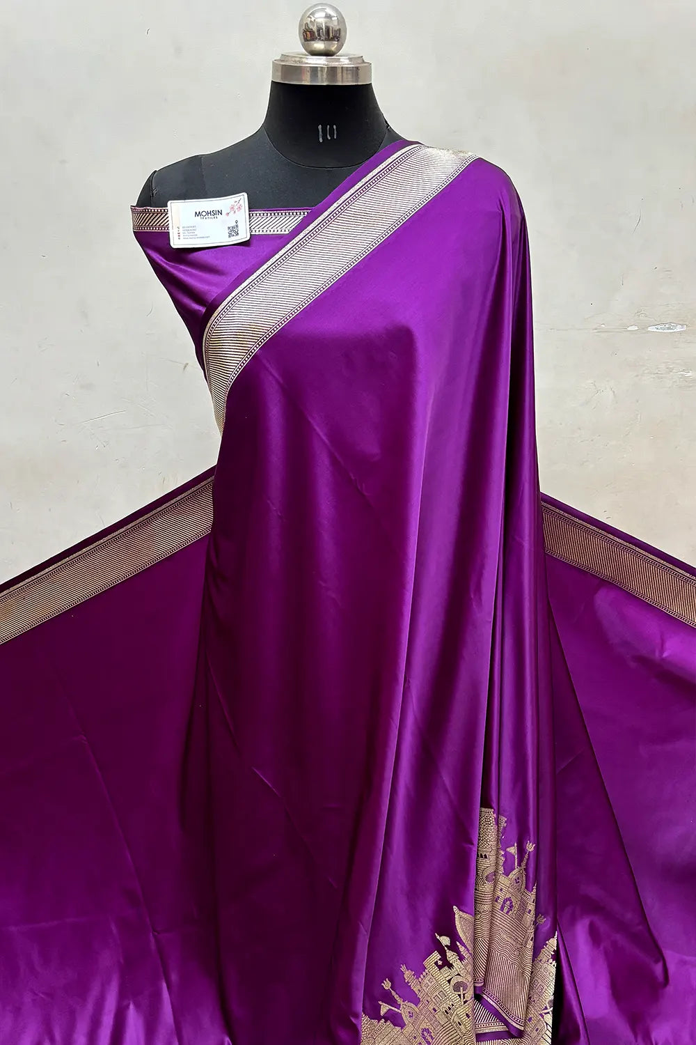 Purple Plain Ghat Katan Satin Silk Banarasi Saree