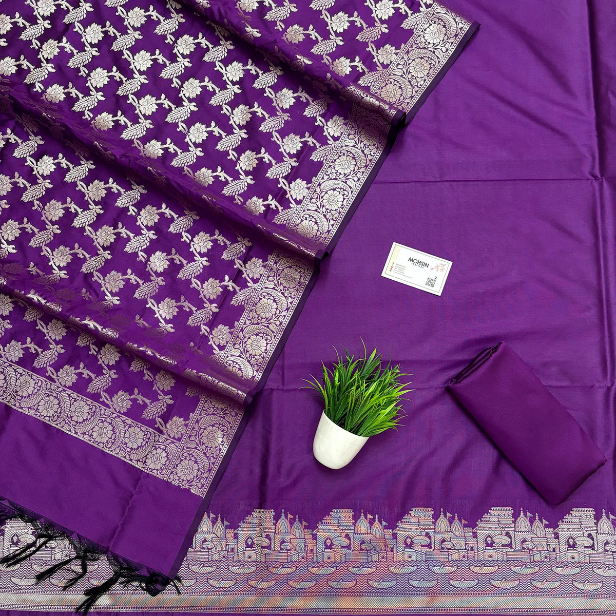 Purple Plain Ghat Semi Katan Silk Banarasi Suit