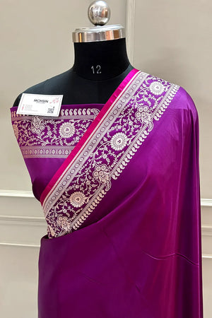 Purple Plain Katan Silk Banarasi Saree