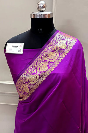 Purple Plain Semi Katan Silk Banarasi Saree