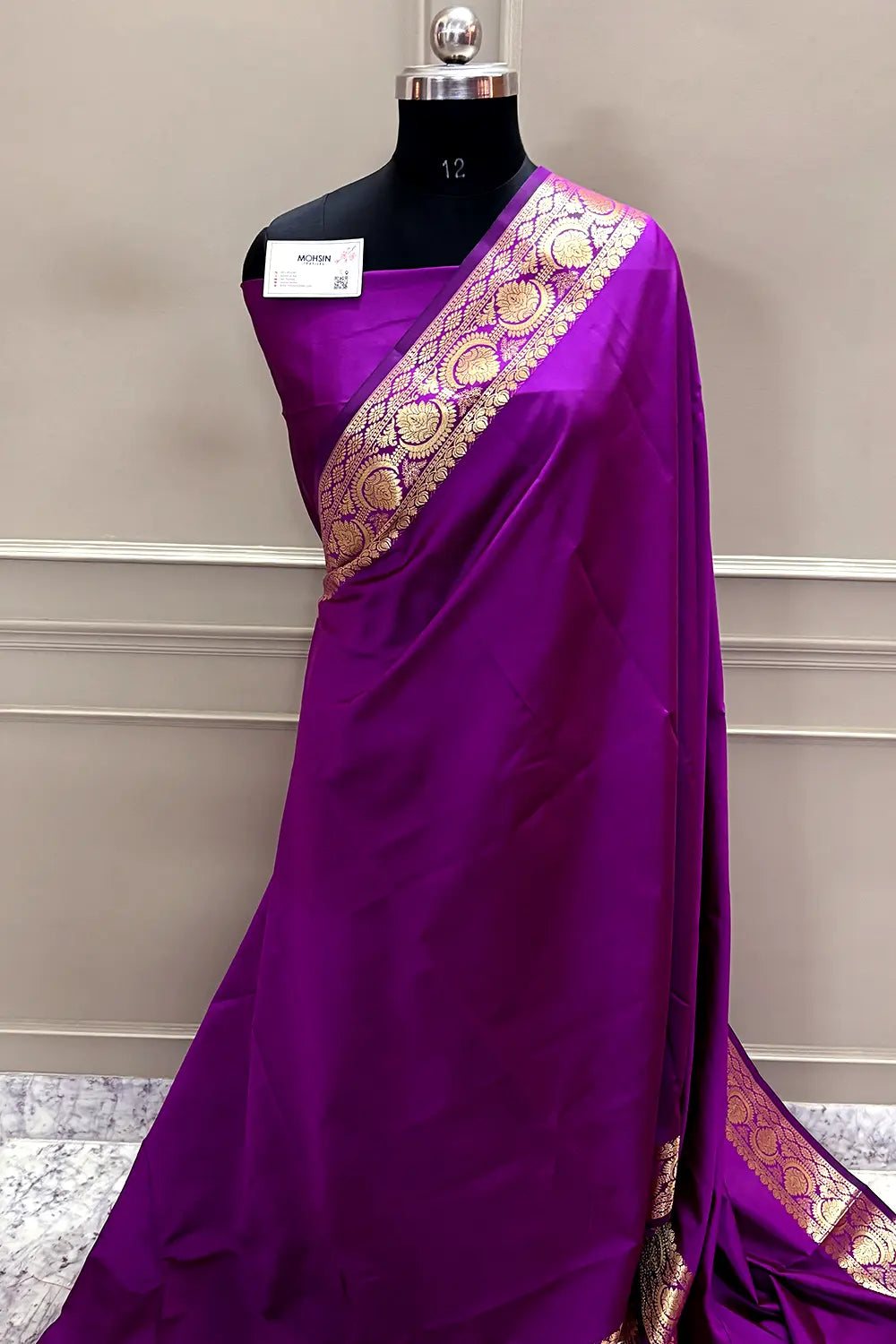Purple Plain Semi Katan Silk Banarasi Saree