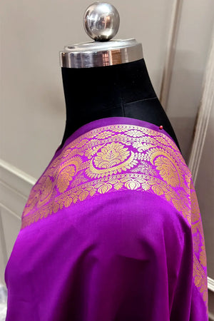 Purple Plain Semi Katan Silk Banarasi Saree