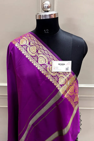 Purple Plain Semi Katan Silk Banarasi Saree