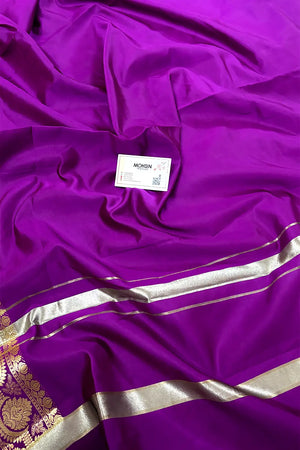Purple Plain Semi Katan Silk Banarasi Saree