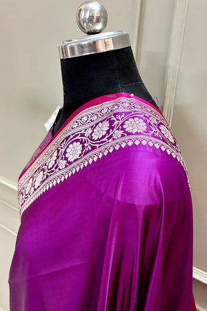 Purple Plain Zari Border Katan Silk Banarasi Saree